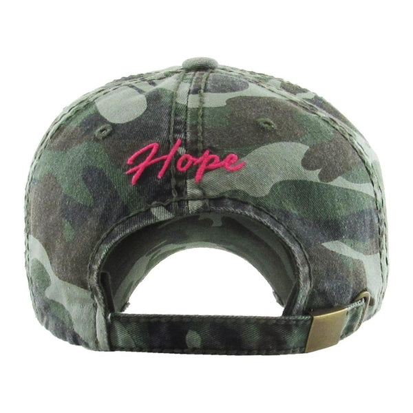 Vintage Distressed Camouflage Breast Cancer Awareness Baseball Cap, Camo
