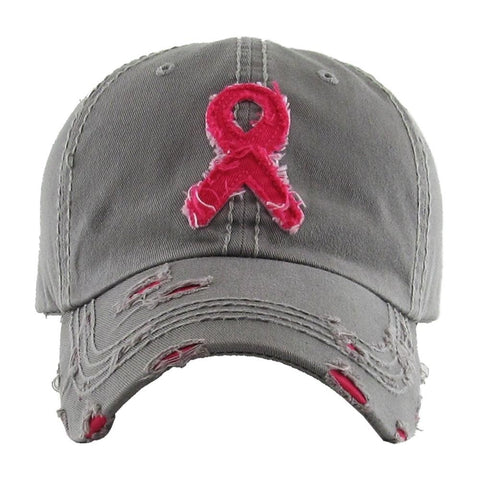 Vintage Distressed Breast Cancer Awareness Baseball Cap, Dark Grey