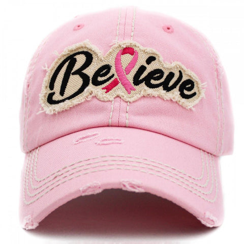 Believe Breast Cancer Awareness Vintage Distressed Baseball Cap