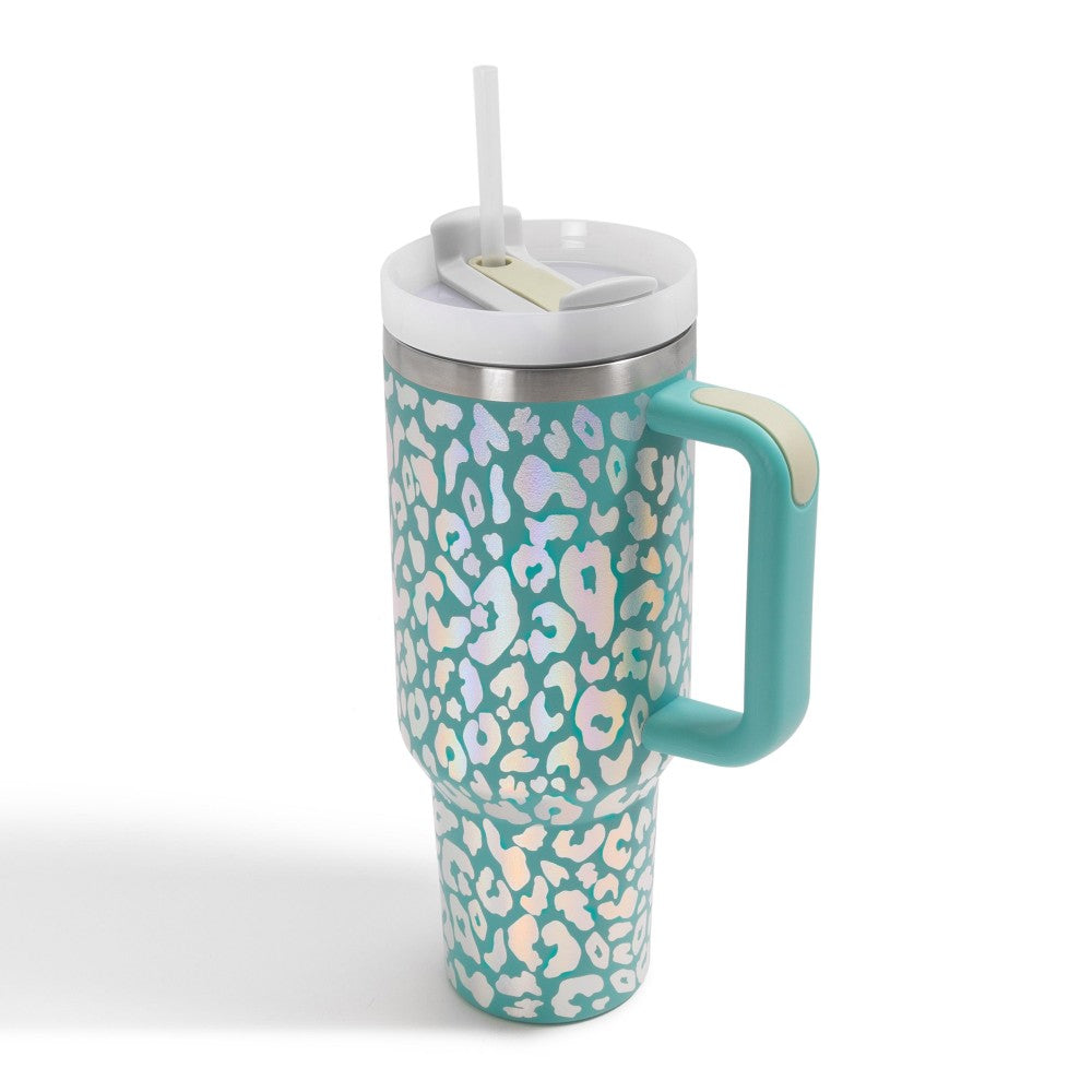 Holographic Leopard Print 40oz Stainless Steel Tumbler, Teal
