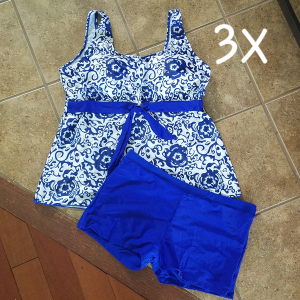 Tankini, Blue and White, 3XL