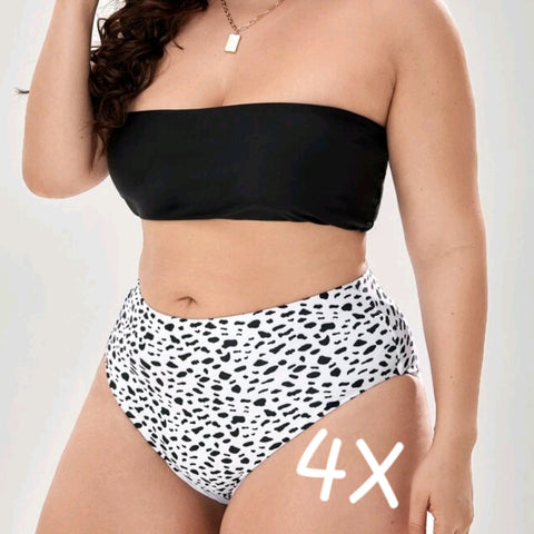 Bikini, Black with Spot Bottoms, 4XL