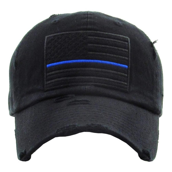 Vintage Distressed USA Baseball Cap, Thin Blue Line