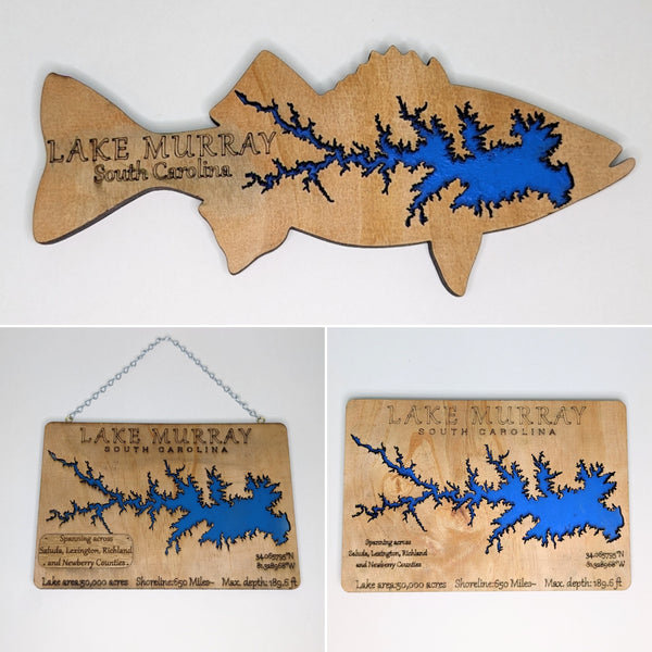 Wood Engraved Fish with Lake Murray