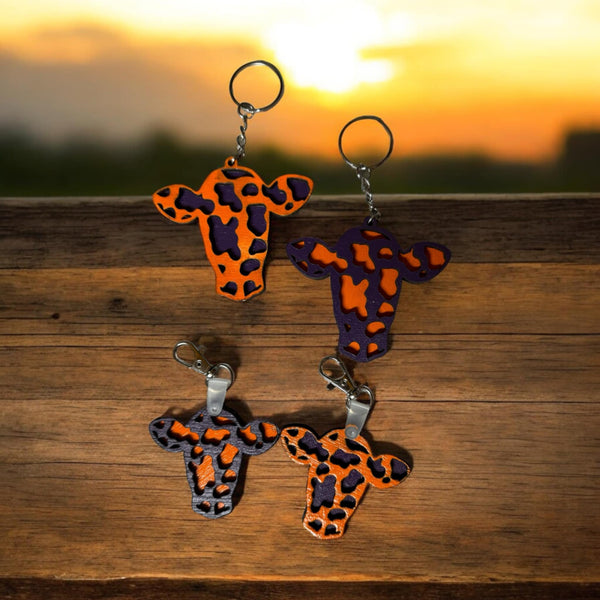 Wood Engraved Cow Tag Keychains