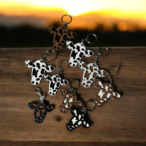 Wood Engraved Cow Tag Keychains