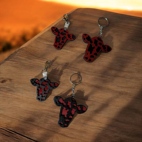 Wood Engraved Cow Tag Keychains
