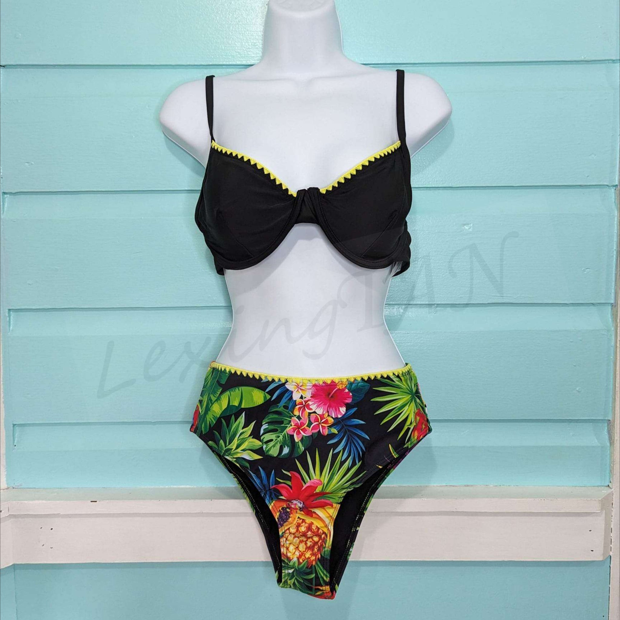 Two Piece, Black Tropical, Medium