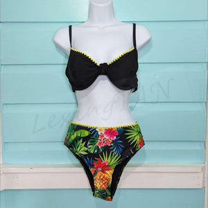 Two Piece, Black Tropical, Medium