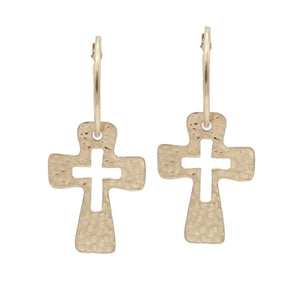 THE HAMMERED ROUNDED CROSS EARRINGS | GOLD