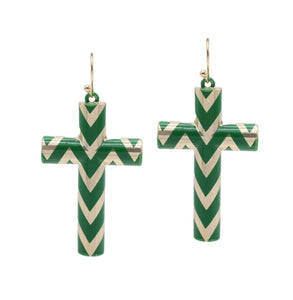 THE CHEVRON CROSS EARRINGS | GREEN & GOLD