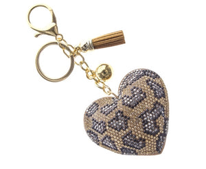 THE CRYSTAL HEART KEY CHAIN | BROWN LEOPARD