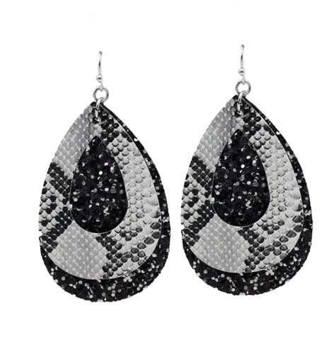 THE FAUX SNAKE SKIN GLITTER TEARDROP EARRINGS | BLACK