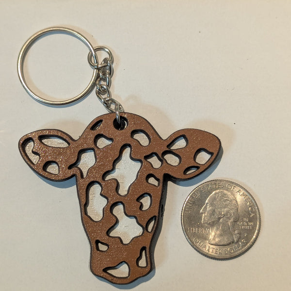 Wood Engraved Cow Tag Keychains