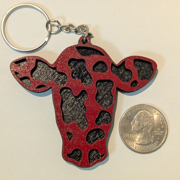 Wood Engraved Cow Tag Keychains