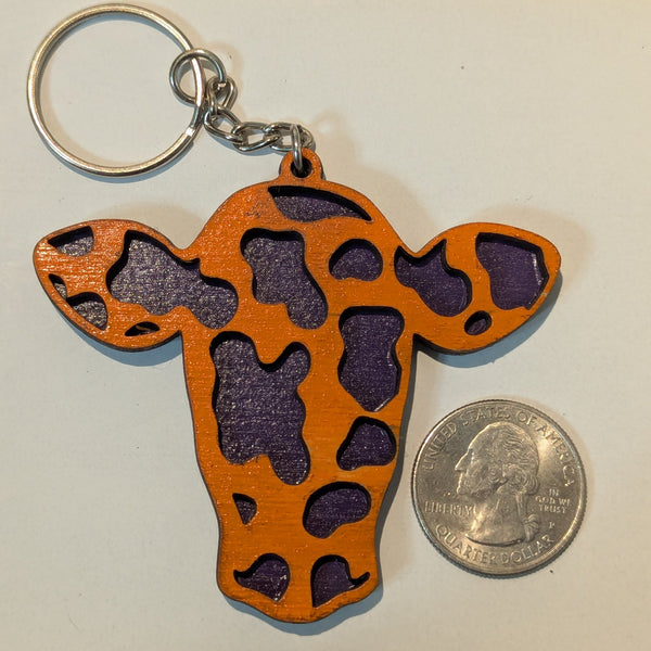 Wood Engraved Cow Tag Keychains