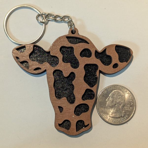 Wood Engraved Cow Tag Keychains