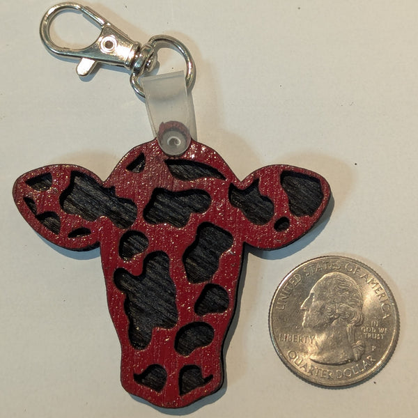 Wood Engraved Cow Tag Keychains