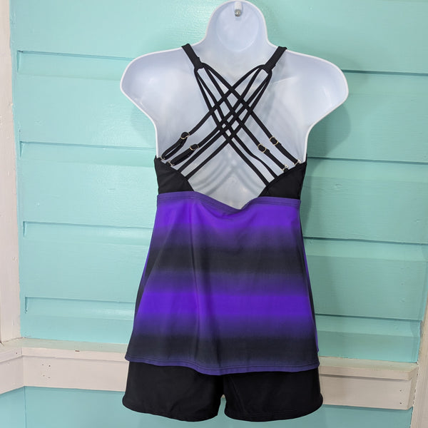 Tankini, Purple Strips with Shorts, M