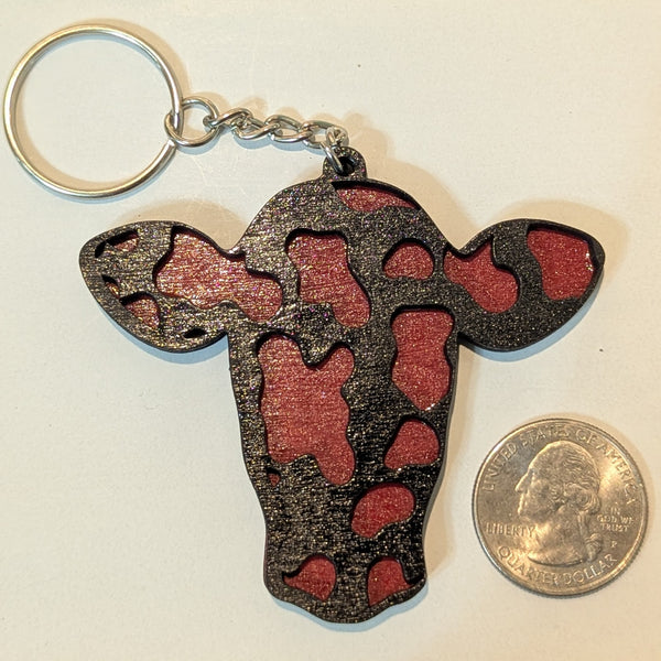 Wood Engraved Cow Tag Keychains