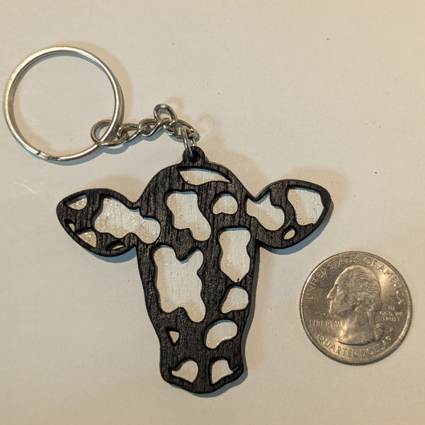 Wood Engraved Cow Tag Keychains
