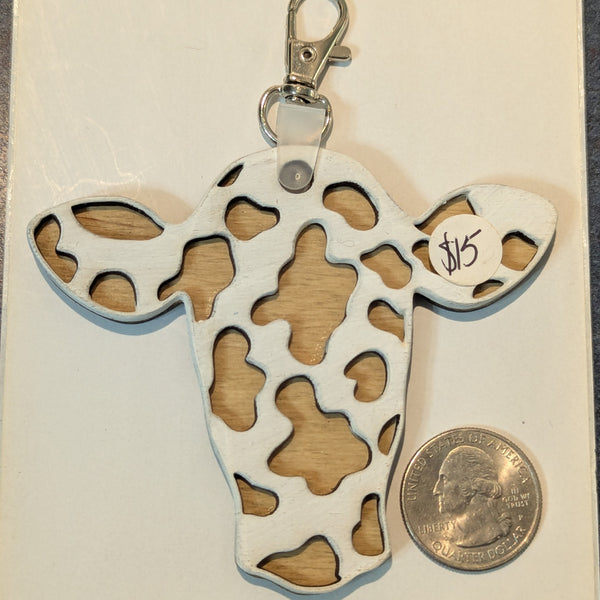 Wood Engraved Cow Tag Keychains