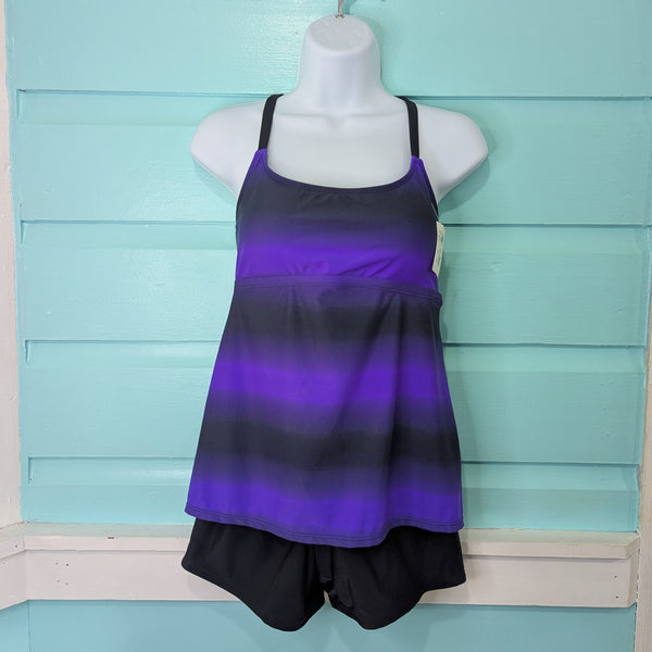 Tankini, Purple Strips with Shorts, M