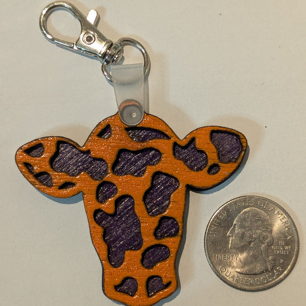 Wood Engraved Cow Tag Keychains