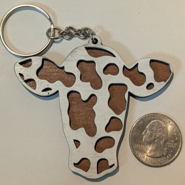 Wood Engraved Cow Tag Keychains