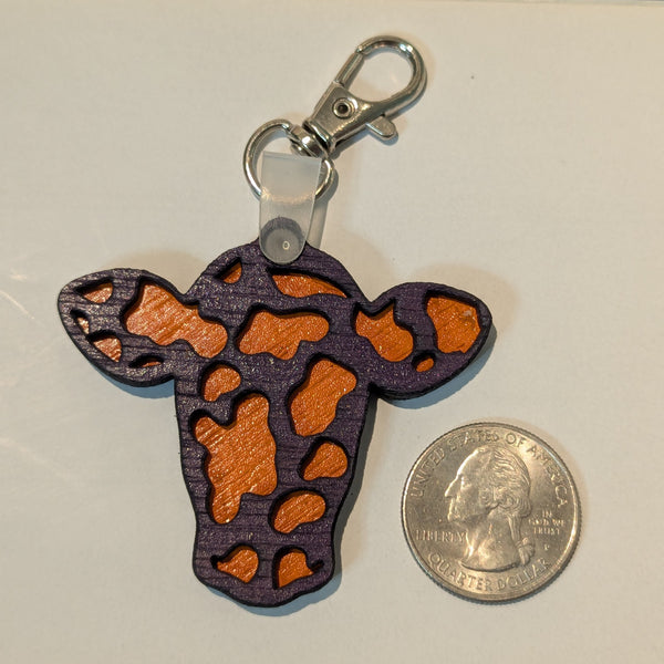 Wood Engraved Cow Tag Keychains