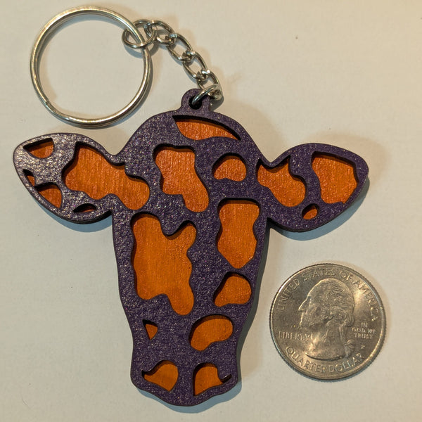 Wood Engraved Cow Tag Keychains