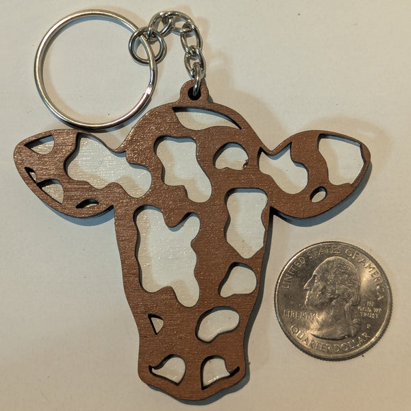 Wood Engraved Cow Tag Keychains